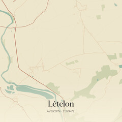 Naklejka premium Vintage map of Lételon, France.