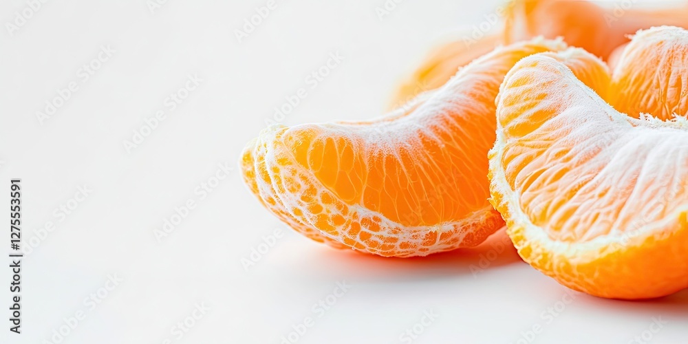 Poster vibrant orange tangerine segments placed on a clean white background showcasing their juicy texture 