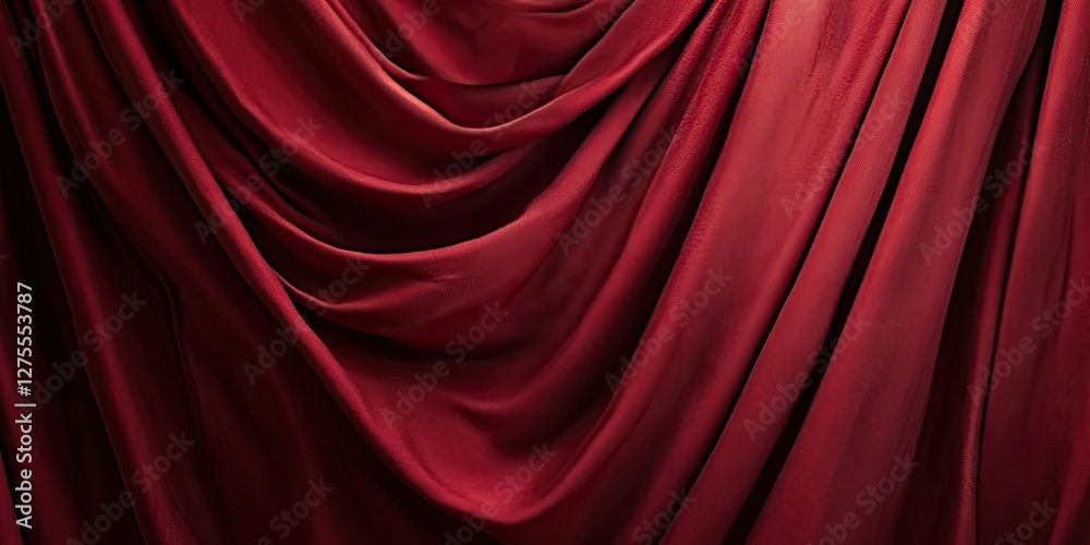 Poster rich deep red velvet drapery with elegant folds and soft shadows, showcasing texture and depth, perf