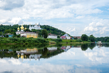 Gorokhovets, Vladimir region, Russia - 07.19.24. View of the city and the Klyazma river with Orthodox churches.