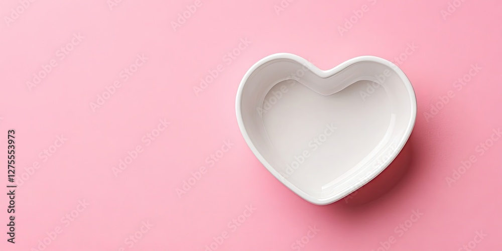Leinwandbilder heart-shaped white dish for cherished items positioned on a soft pink backdrop offering ample copy s