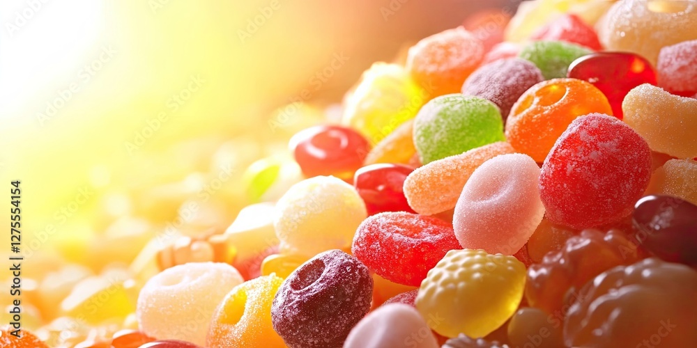 Leinwandbilder vibrant assortment of colorful candies in warm golden sunlight with soft blurred background and ampl