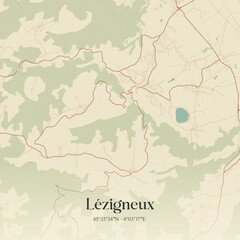 Fototapeta premium Vintage map of Lézigneux, France.