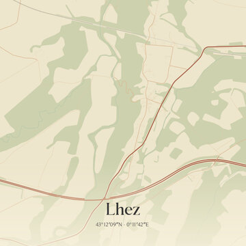 Vintage map of Lhez, France.