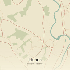 Fototapeta premium Vintage map of Lichos, France.