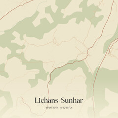 Obraz premium Vintage map of Lichans-Sunhar, France.