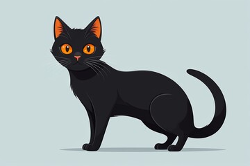 Obraz premium there is a black cat with orange eyes standing on a blue surface