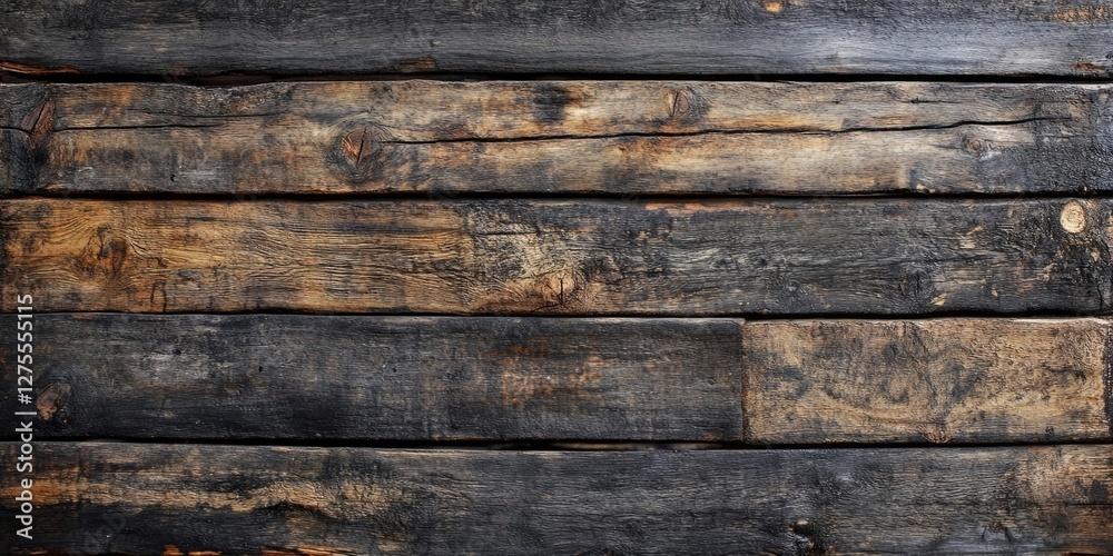 Leinwandbilder Weathered dark brown wooden planks with rough textures and natural imperfections arranged horizontally creating a rustic background for design use