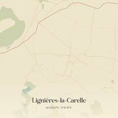 Fototapeta premium Vintage map of Lignières-la-Carelle, France.