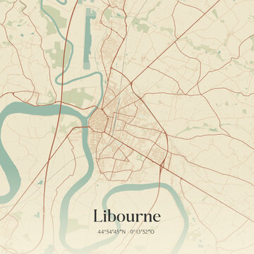 Vintage map of Libourne, France.