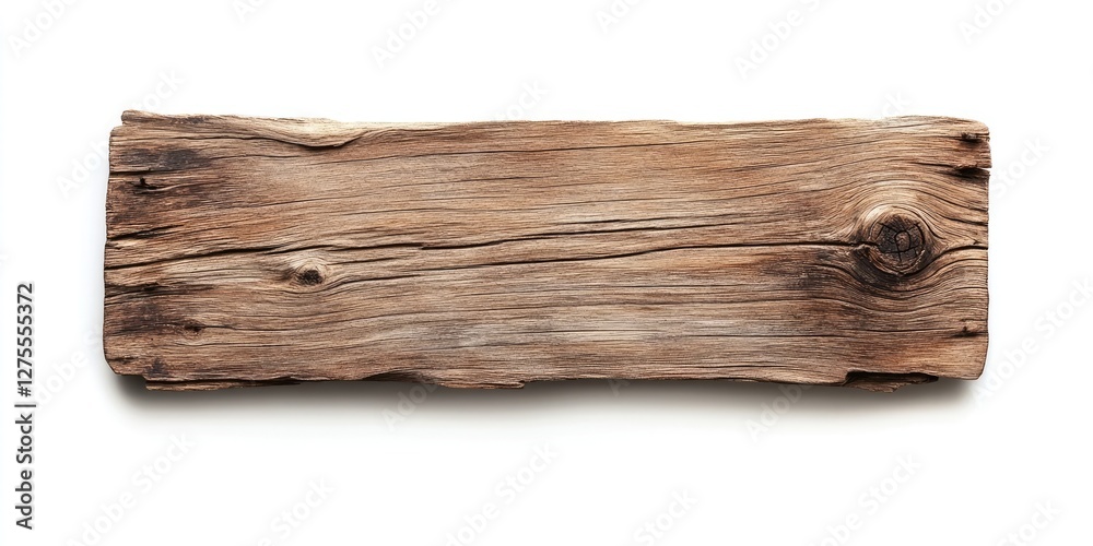 Aufkleber rustic aged wooden sign with weathered texture and knots positioned horizontally against a clean whi