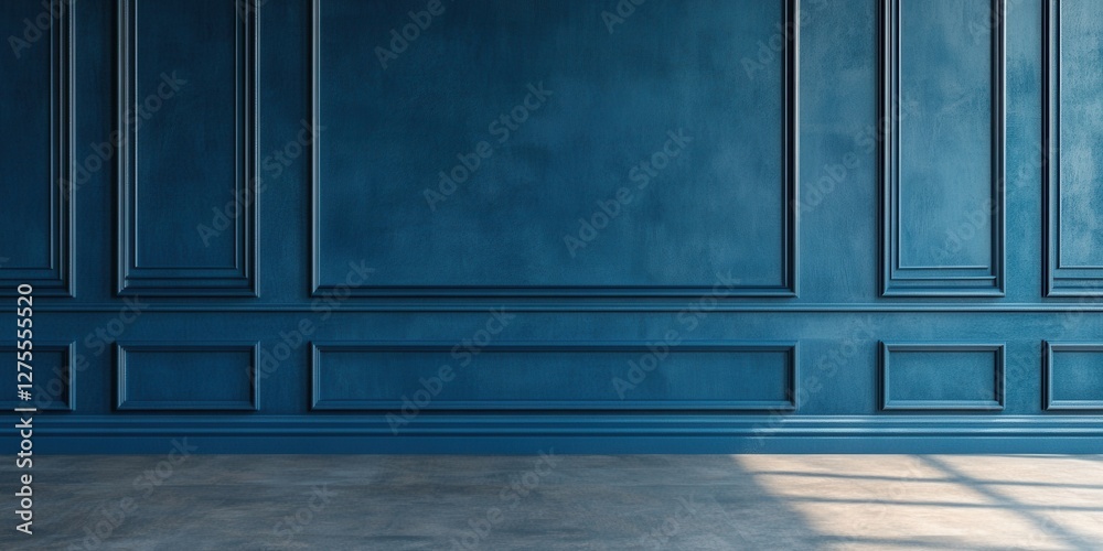 Poster elegant blue plastered walls with classic detailing and subtle shadows, creating a minimalist yet so