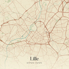 Vintage map of Lille, France. © Rezona
