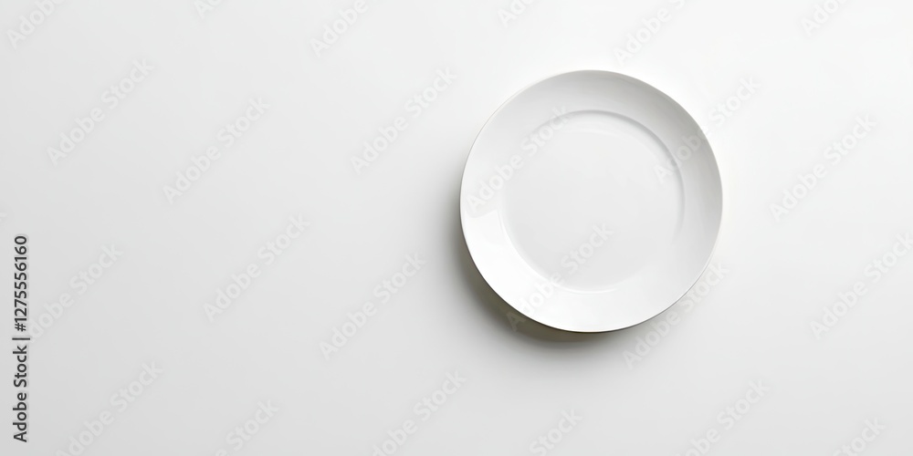 Leinwandbilder minimalist white plate centered on a plain white background with soft shadows, emphasizing simplicit