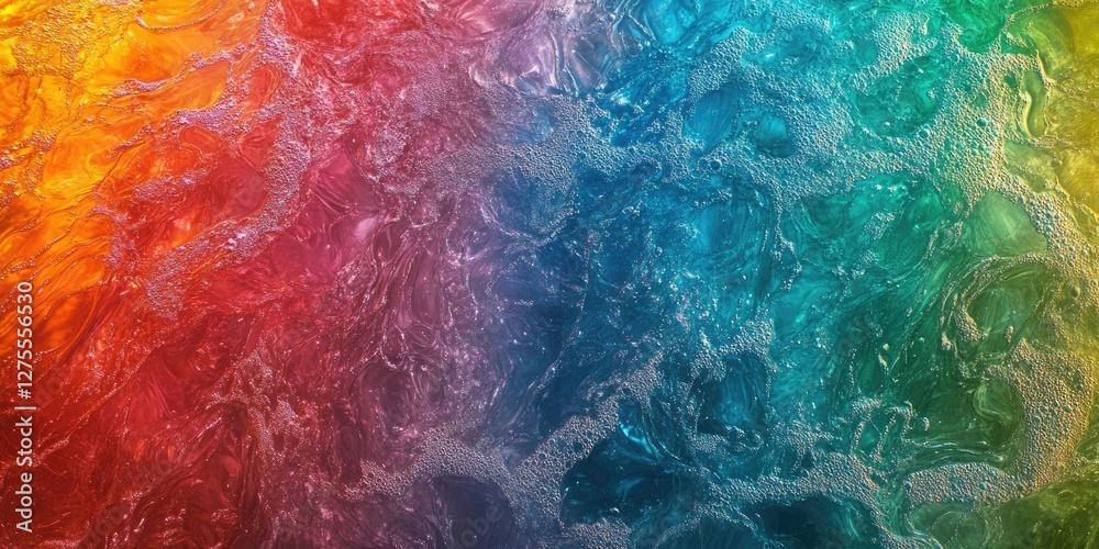 Poster vibrant abstract background featuring a gradient of red, orange, yellow, green, blue with swirling w