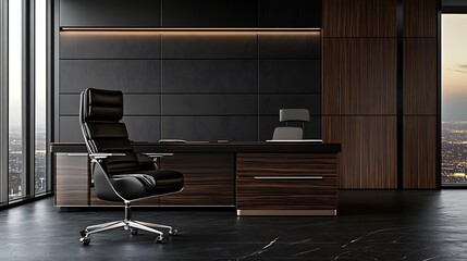 Obraz premium Modern Executive Office Desk and Luxurious Chair