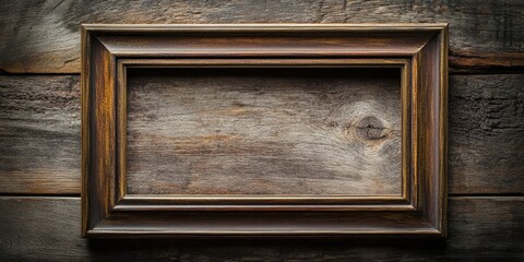 Vintage wooden picture frame centered on a rustic wooden background showcasing rich brown tones and intricate detailing in a classic setting