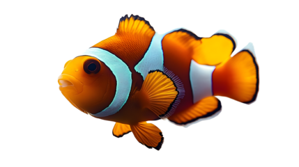 An orange and white clown fish isolated on a transparent background