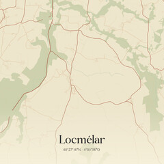 Fototapeta premium Vintage map of Locmélar, France.