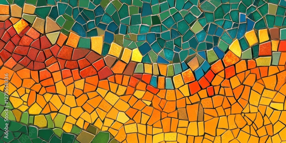 Leinwandbilder vibrant abstract mosaic backdrop with a mix of green, yellow, orange, and blue tiles creating textur