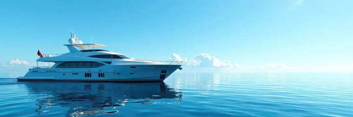 Fototapeta premium Moored yacht on calm waters under clear blue sky, docked, vessel