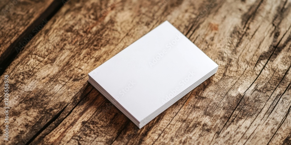 Leinwandbilder white business cards neatly stacked on a rustic wooden surface, showcasing a professional template f