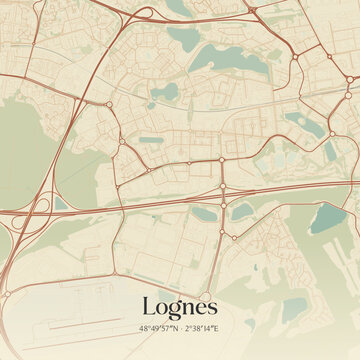 Vintage map of Lognes, France.
