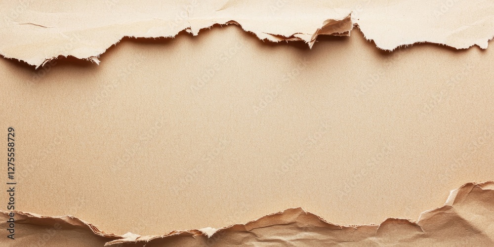 Poster ripped kraft paper with a jagged edge creating a textured frame on a neutral beige background ideal 