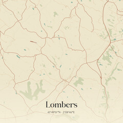 Fototapeta premium Vintage map of Lombers, France.