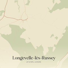 Obraz premium Vintage map of Longevelle-lès-Russey, France.