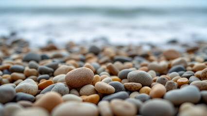Textured Close-up of Smooth, Rounded Pebbles on a Beach