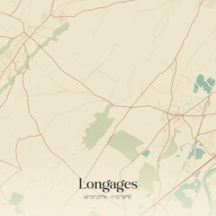 Vintage map of Longages, France. © Rezona