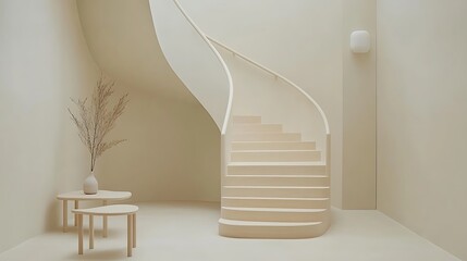 Modern beige spiral staircase interior