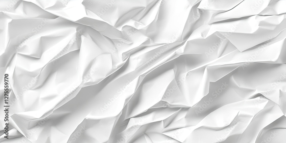 Poster crumpled white paper texture with smooth wrinkles and folds creating a subtle depth effect ideal for