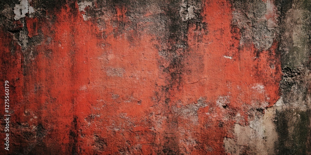 Poster Textured concrete wall background in deep reddish tones showing a gritty, uneven surface with grunge details in the center and edges.