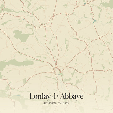 Vintage map of Lonlay-l'Abbaye, France.