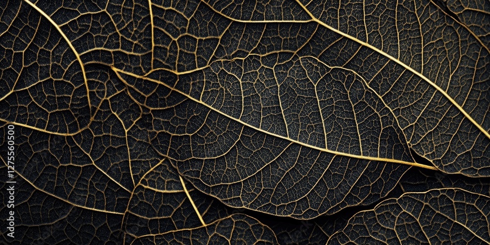 Aufkleber golden veined leaves on a dark background showcasing intricate leaf patterns with textured details i