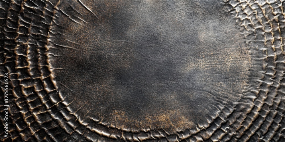 Leinwandbilder Intricate texture of aged gray leather drum skin featuring circular patterns and rich tones for artistic backgrounds and design applications.