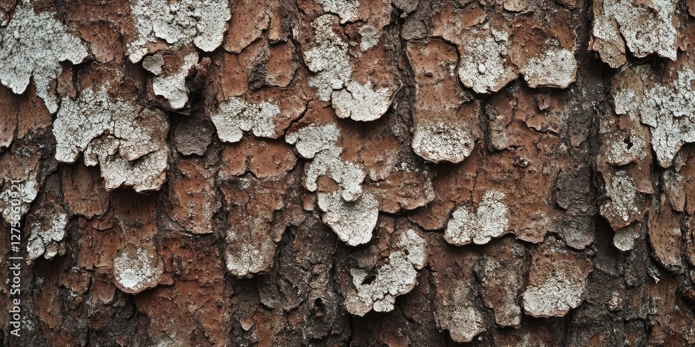 Leinwandbilder textured bark of a tree featuring rugged brown tones with patches of gray lichen covering the surfac