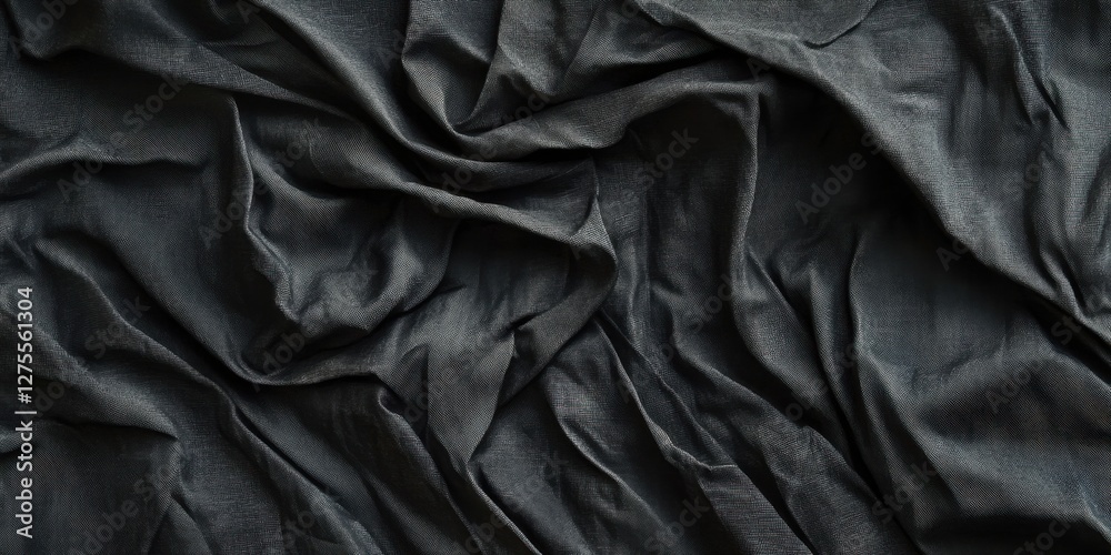 Leinwandbilder dark textured fabric background featuring intricate folds and creases in deep charcoal gray displaye