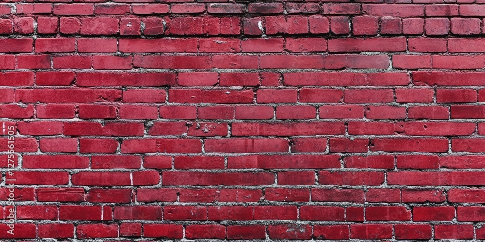 Leinwandbilder Closeup of a textured red brick wall featuring irregular patterns and shadows emphasizing the rich ruby tones across the vertical layout