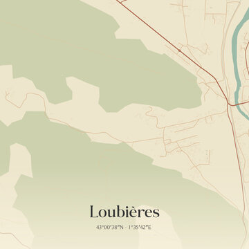 Vintage map of Loubi&egrave;res, France.