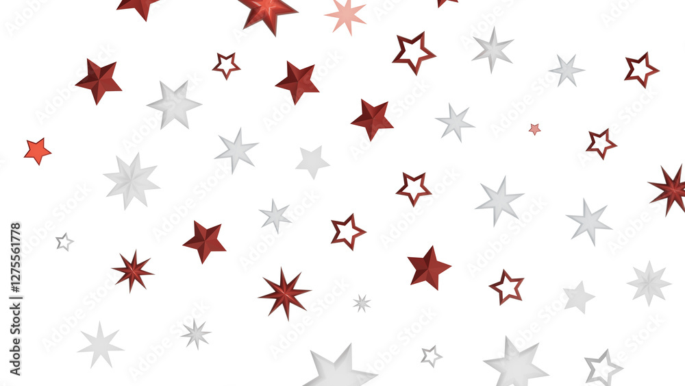 Poster a simple, yet visually captivating design showcasing red and white stars against a black background.