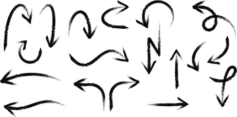 Grunge arrows. Arrow hand drawn brush stroke. Vector grunge pointer.