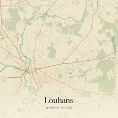 Vintage map of Louhans, France. © Rezona