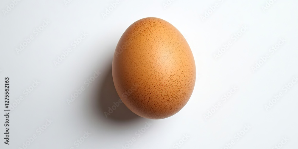 Aufkleber brown egg resting on a clean white surface, positioned centrally, casting a soft shadow on the surfa