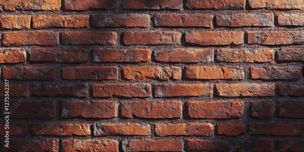 Fototapete textured red brick wall with shades and highlights, featuring uneven surfaces and mortar gaps, creat