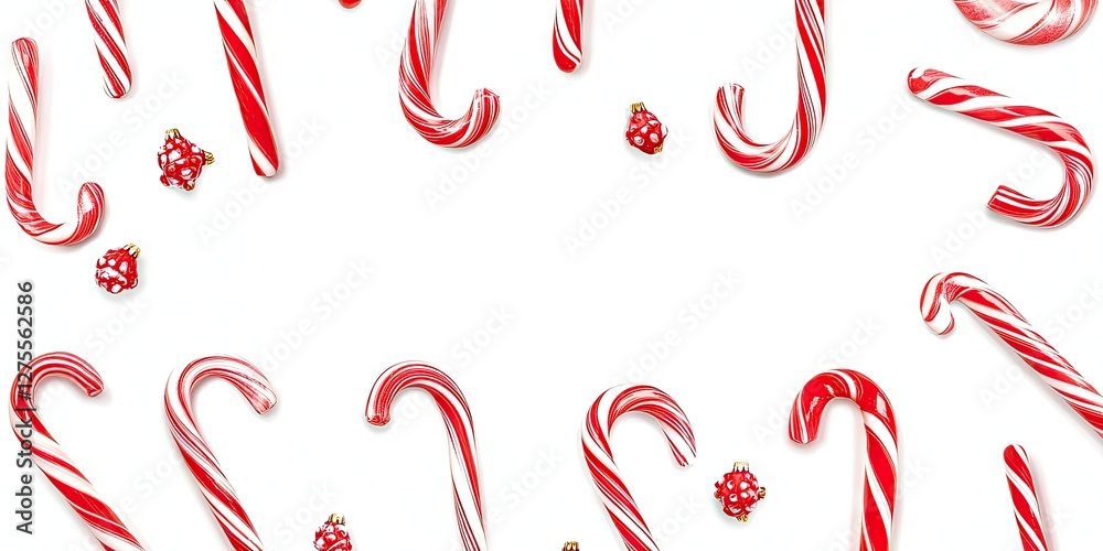 Poster festive christmas frame with red and white candy cane pattern against a bright white background crea