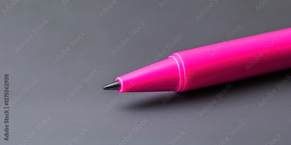 Leinwandbilder close-up view of a bright pink felt-tip pen with a black tip positioned diagonally on a smooth grey 