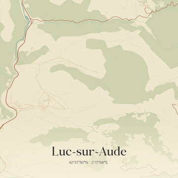 Vintage map of Luc-sur-Aude, France.